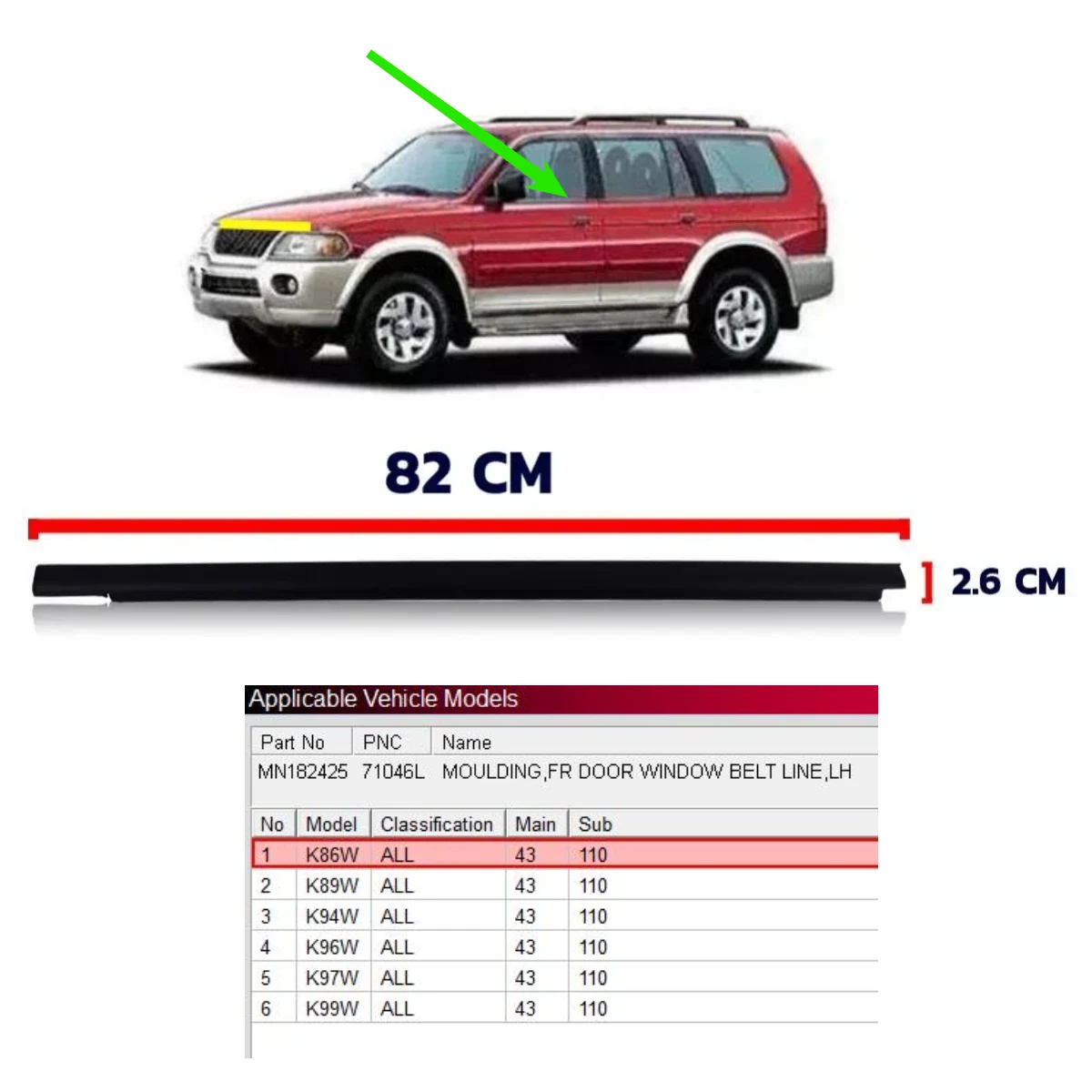 

1 Pcs MN182425 Front L or R Outside Window Glass Rubber for Mitsubishi Pajero Sport K90 K80 2000-2005 Weatherstrip Laminate