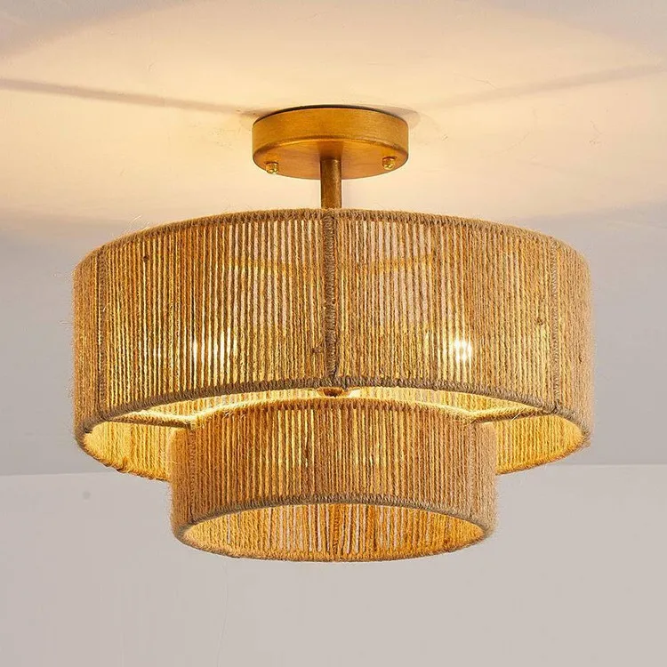 

Japanese Retro Handmade Woven Hemp Rope Ceiling Light Wabi Sabi Creative Living Room Bedroom Light Dining Room Designer Lighting
