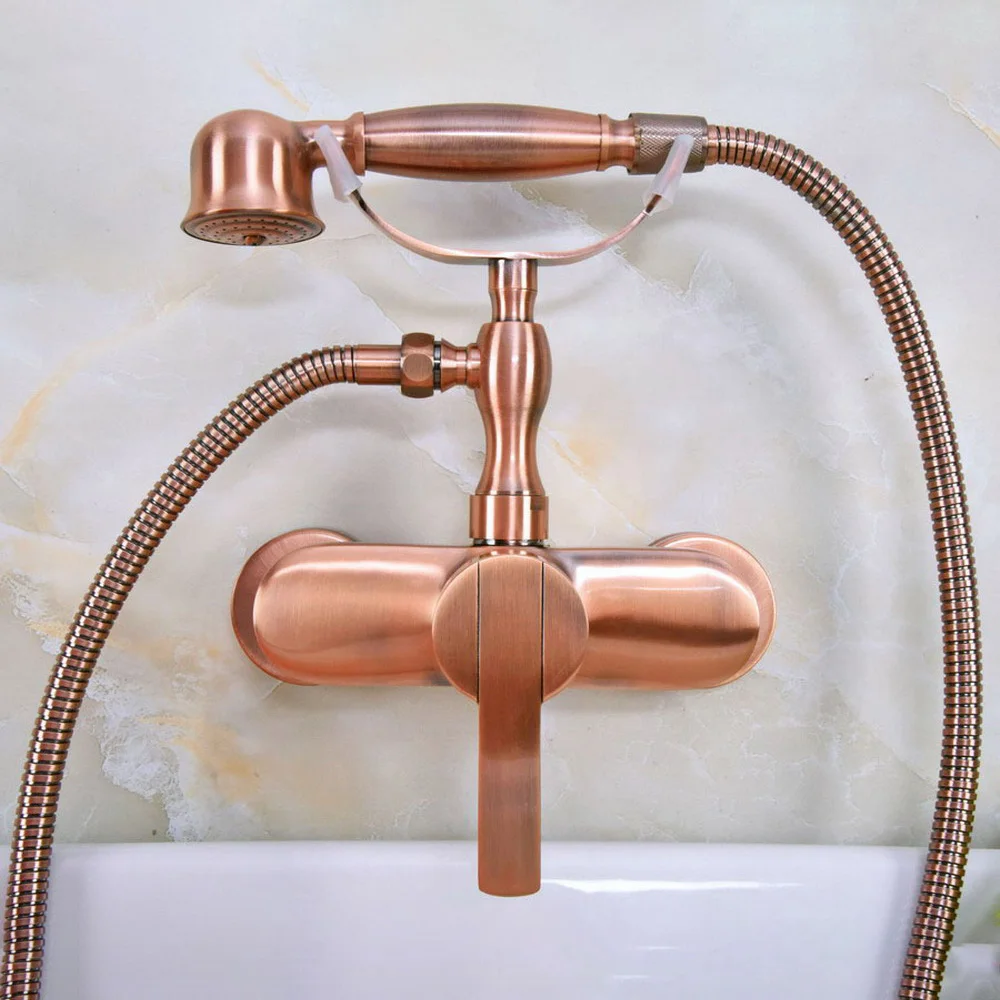 

Antique Red Copper Wall Mount Bathtub Faucet with Handheld Shower Set +1500MM Hose Mixer Tap 2na318