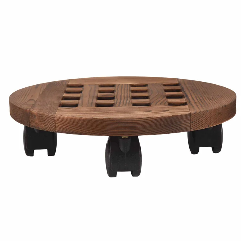 

LICE-25Cm Wood Flower Pot Removable Tray Plant Holder Stand Base With Wheels Planter Flowers Pot Mover Trolley Plate