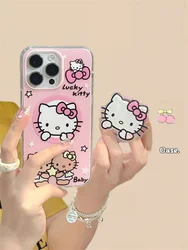 Pink Cartoon Cute Hello Kitty Bow KT Magsafe Wireless Charge Phone Case For iPhone 16 15 14 13 12 Pro Max Kitty Magnetic Holder