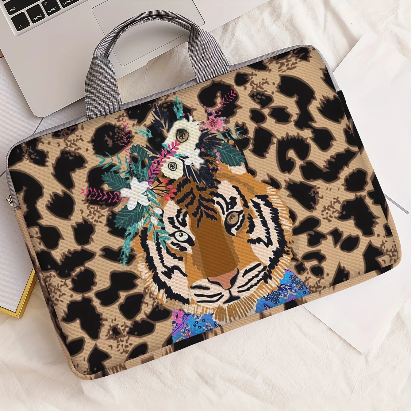 One piece set, two styles, tiger patterned laptop bag and briefcase, suitable for 14 inch laptops