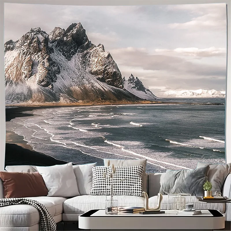 

Coastal Mountain Tapestry Ocean View Wall Hanging Nature Landscape Decor Scenic Beach Art Room Divider Bohemian Style Home Texti