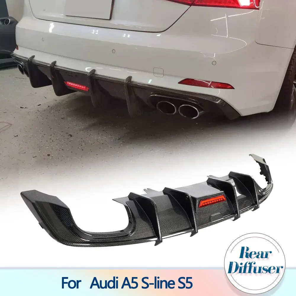 

Car Rear Bumper Diffuser Lip Spoiler for Audi A5 S-line S5 2017-2019 Carbon Fiber Racing Rear Diffuser Lip With LED Light