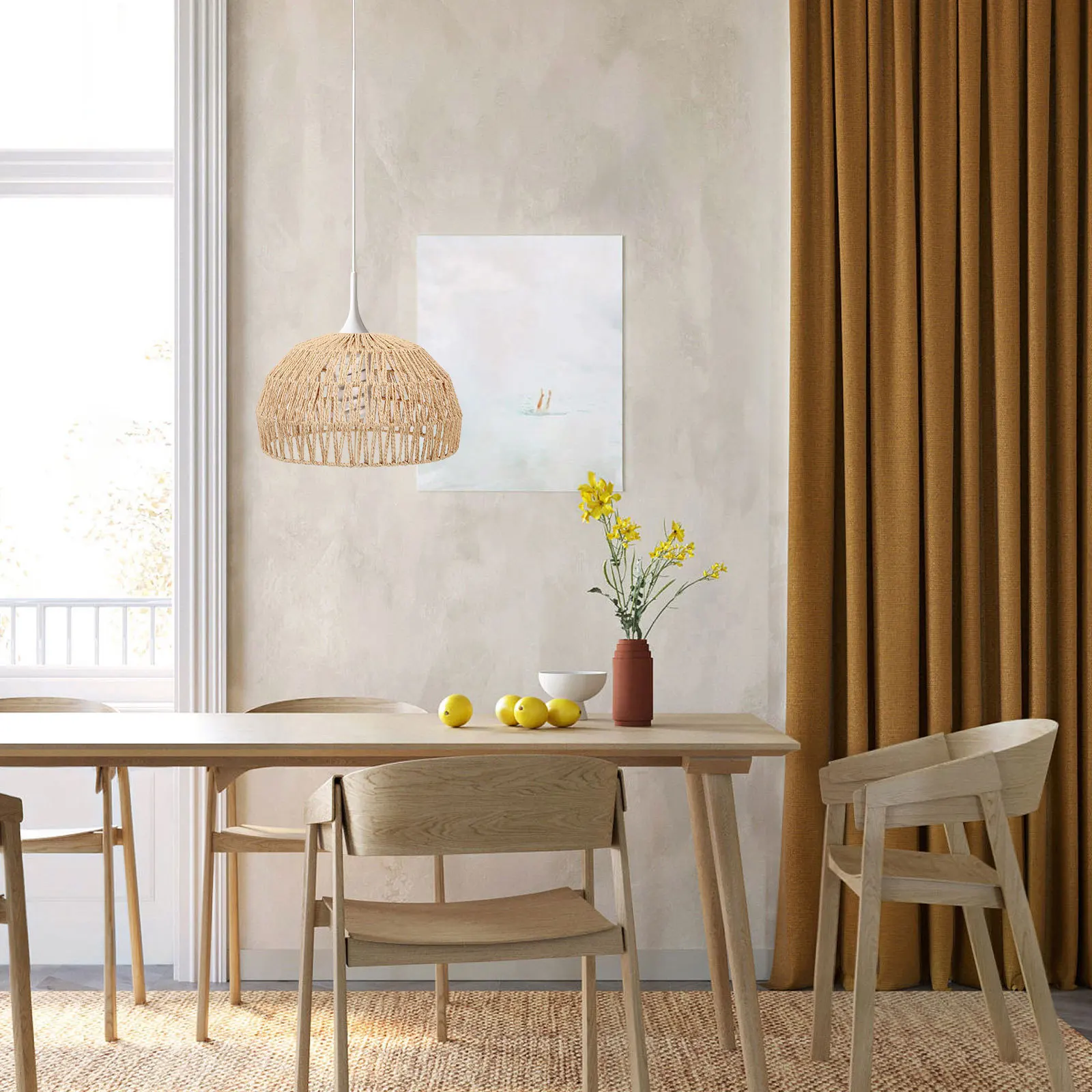 

Small Weaving Lamp Shade Simulated Rattan Rope Durable Ceiling Light Shade Indoor Light Cover Vintage Retro Style Lighting