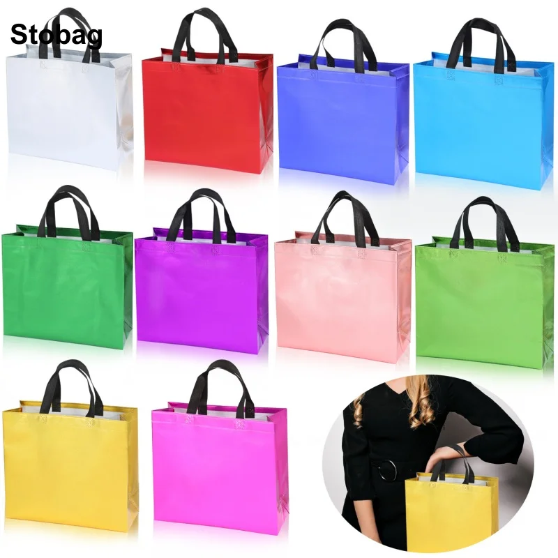 StoBag 10pcs Non-woven Tote Bags Color Gift Packaging Shopping Portable Fabric Storage Reusable Pouches Custom Logo(Extra Fee)