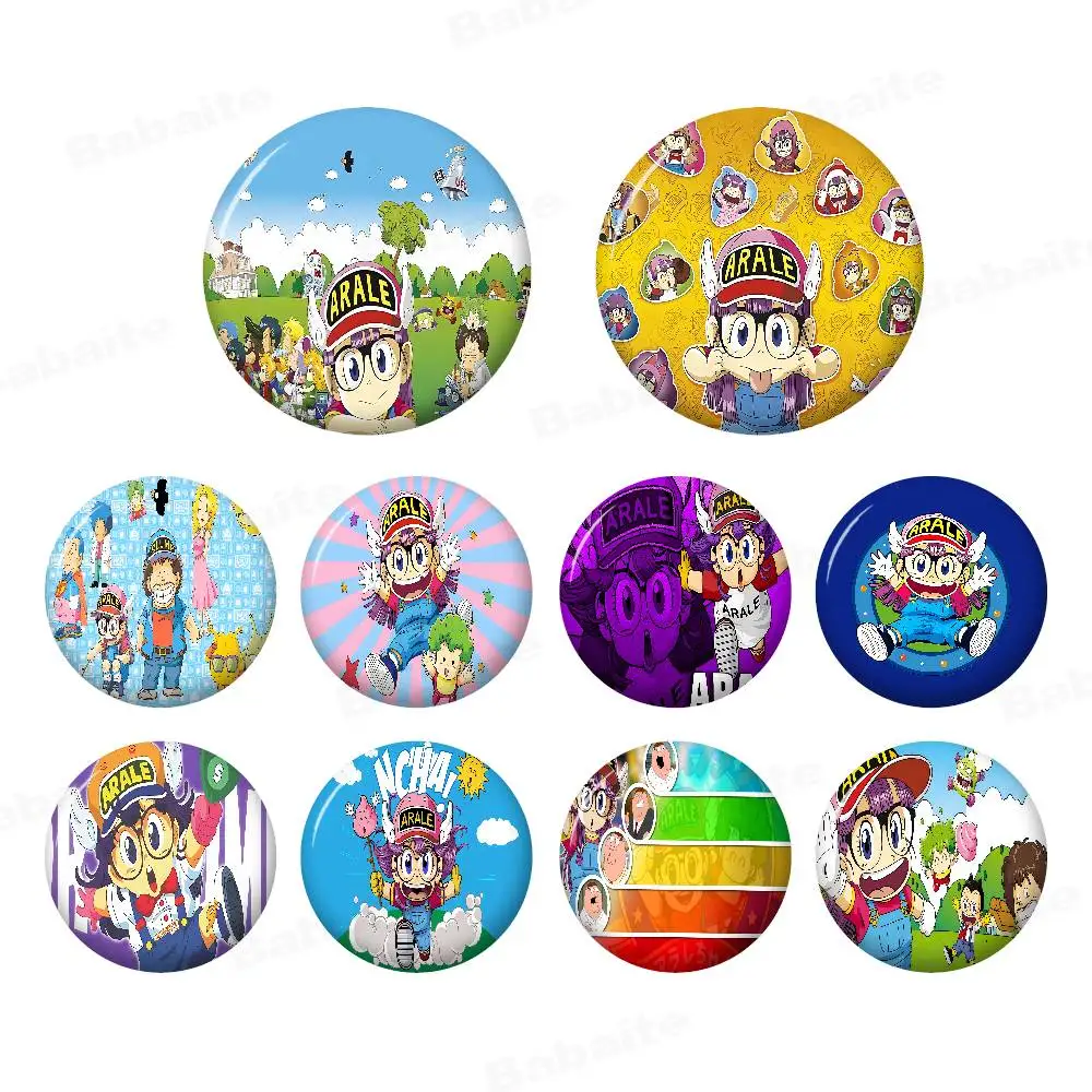 Dr Slump Anmie A-Aralees Tinplate Pin Button Custom Anime Role Old-school Brooch Cartoon Collar Badge Jewelry Gift Fans