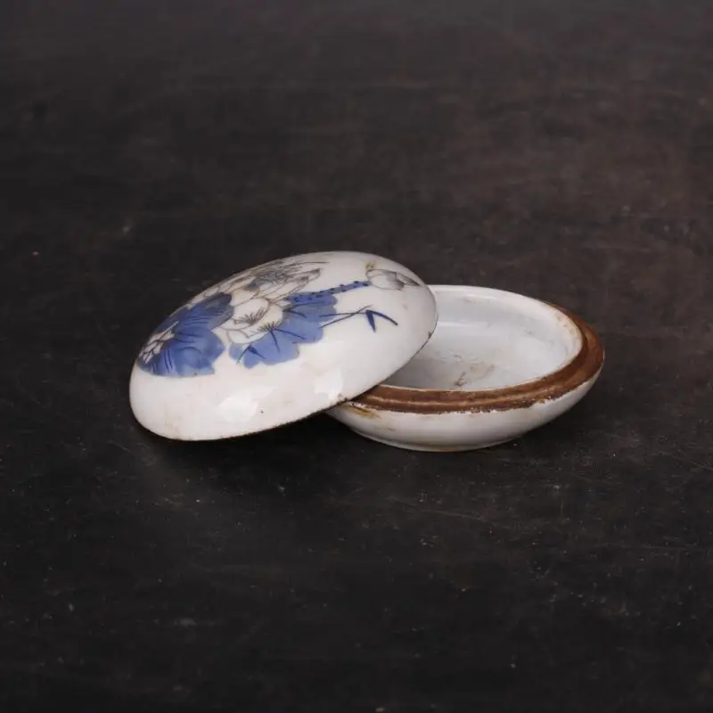 Chinese Jingdezhen Blue and White Porcelain Lotus Design Ink Box Rouge Box 2.2"