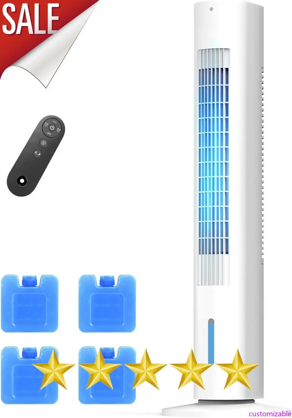 

Customizable Windowless Portable Air Conditioner, 35" Evaporative Air Cooler with Remote, 3 Speeds, Large Water Tank, Oscillatin