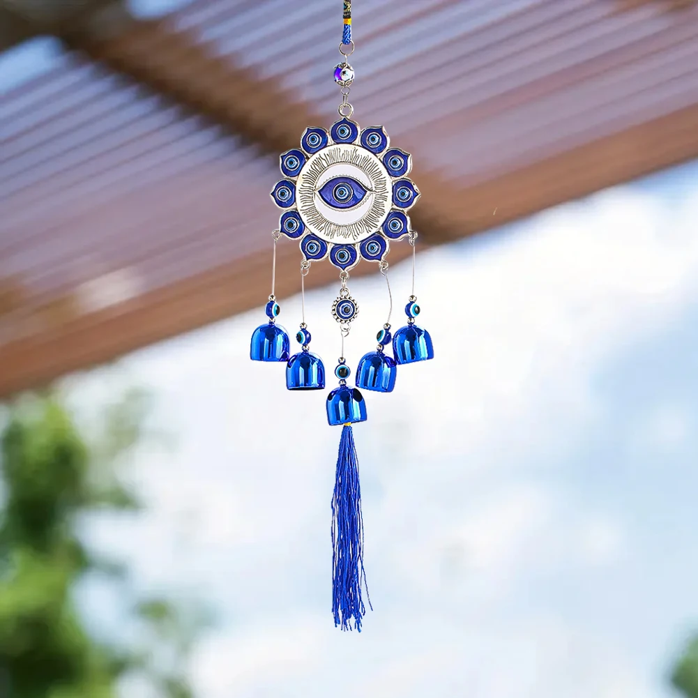 

1pc 38*9cm Blue Eyed Bell Wind Chime Hanging Turkish Devil Handmade Decor Luck Symbol for Home Room Wall Decoration