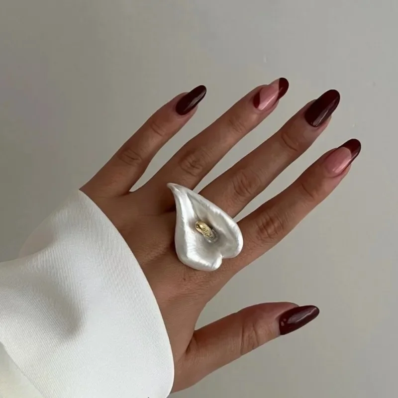 Ring  Calla  Dripping Oil Enamel Exaggerated  Calla Lily Ring Adjustable Unique Womenring  flower
