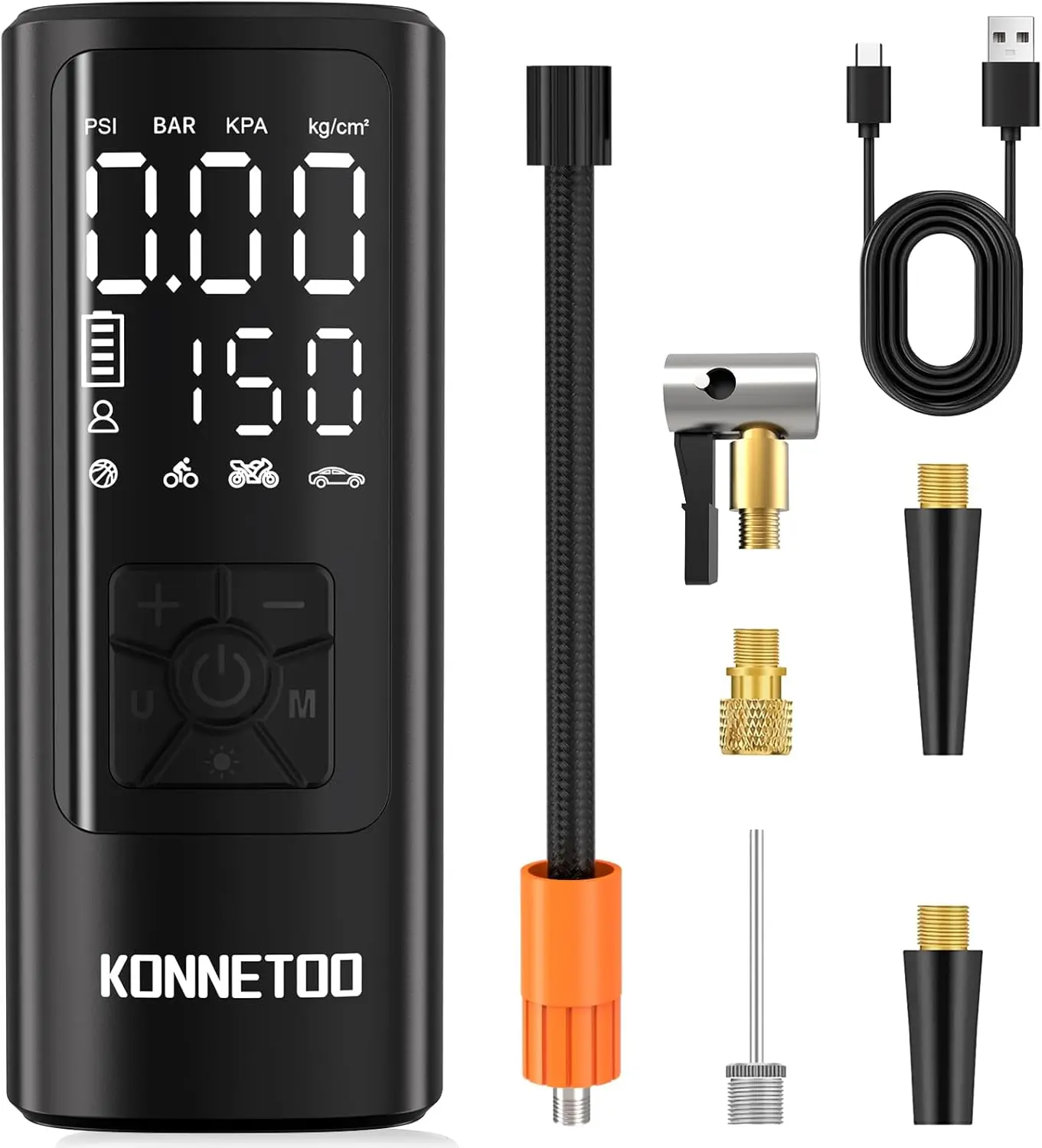 

KONNETOO Portable Air Compressor - Smart Tire Inflator with Gauge for Car, Motorcycle, Bike