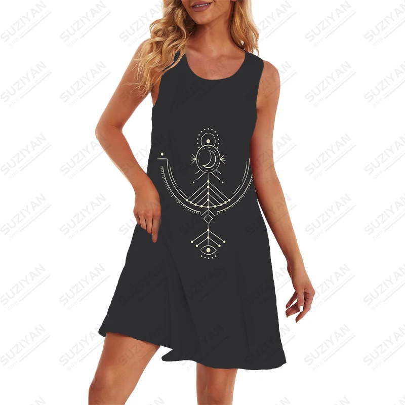 2023 Summer Mystery Galaxy 3D Printed Pattern Dress Women's Fashion Loose Dress Home Everyday O-Neck Sleeveless Dress