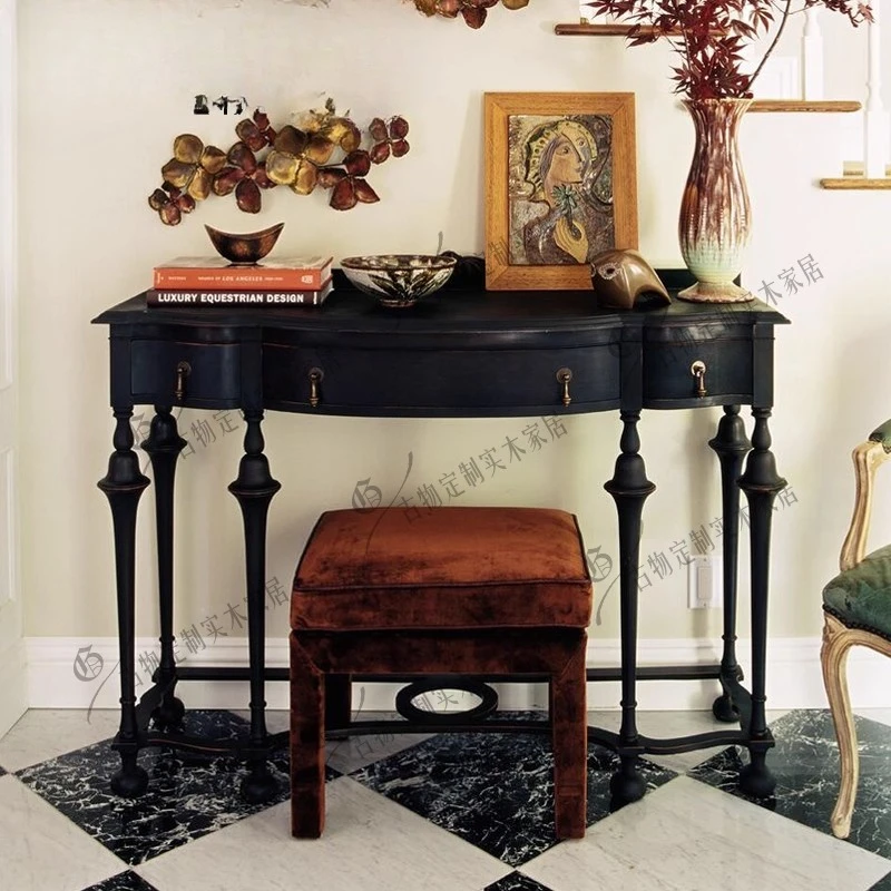 retro entrance cabinet/neoclassical solid wood desk/Chinese multi-functional table/study desk/villa can be customized
