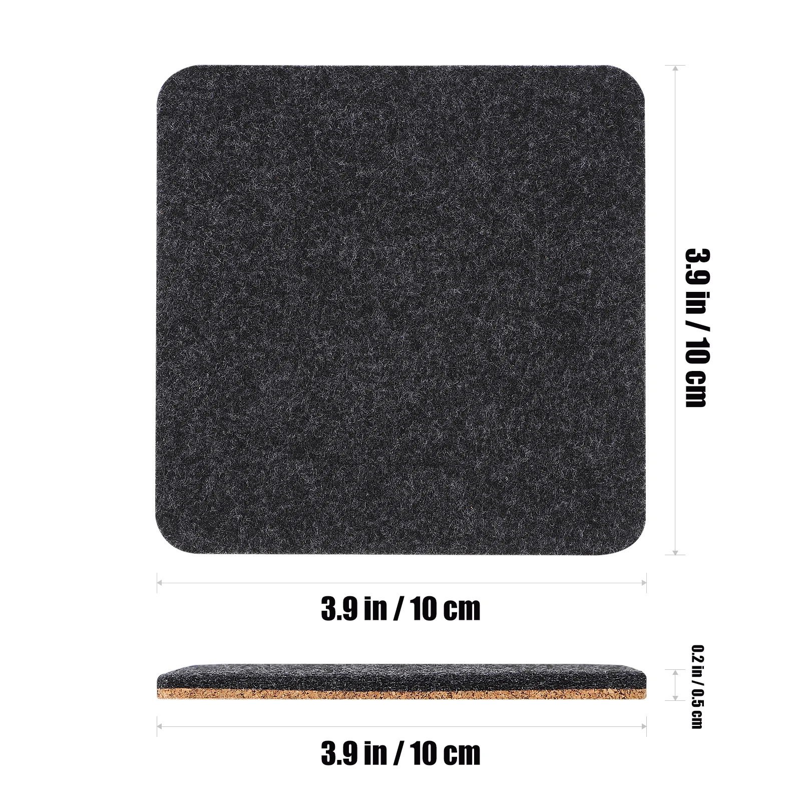8 pcs Coasters Square Felt Cork Coasters Felt Cork Two Sided Absorbent For Drinks Heat Resistant Table Protection Mats Black