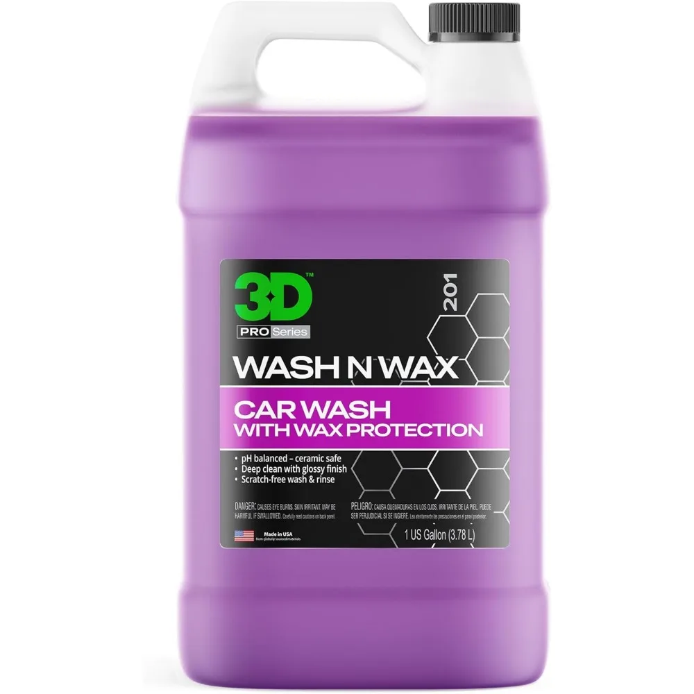 

3D Wash and Wax Car Soap pH Balanced Easy Rinse Scratch Free with Wax Protection 1 Gallon