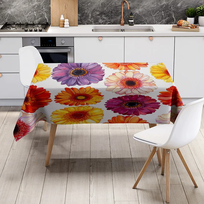 Современный цветочный дизайн скатерти, многоцветное покрытие для стола с цветочным принтом для домашнего декора, простое обслуживание, 3D-печать, кухонная линия