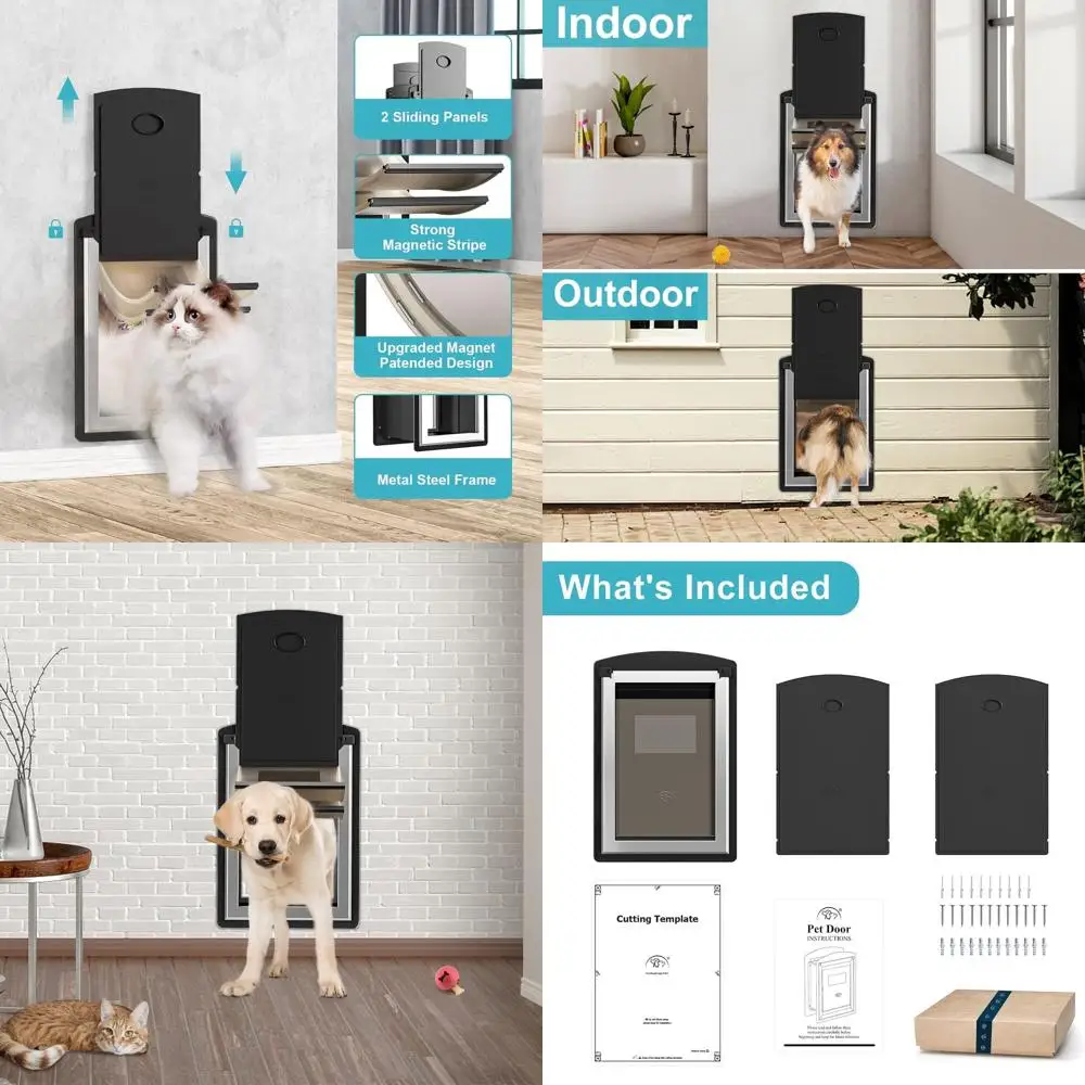 

Металлическая дверца для домашних животных черного цвета с двойными магнитными защелками, простая установка, для животных весом до 22 фунтов - маленький размер