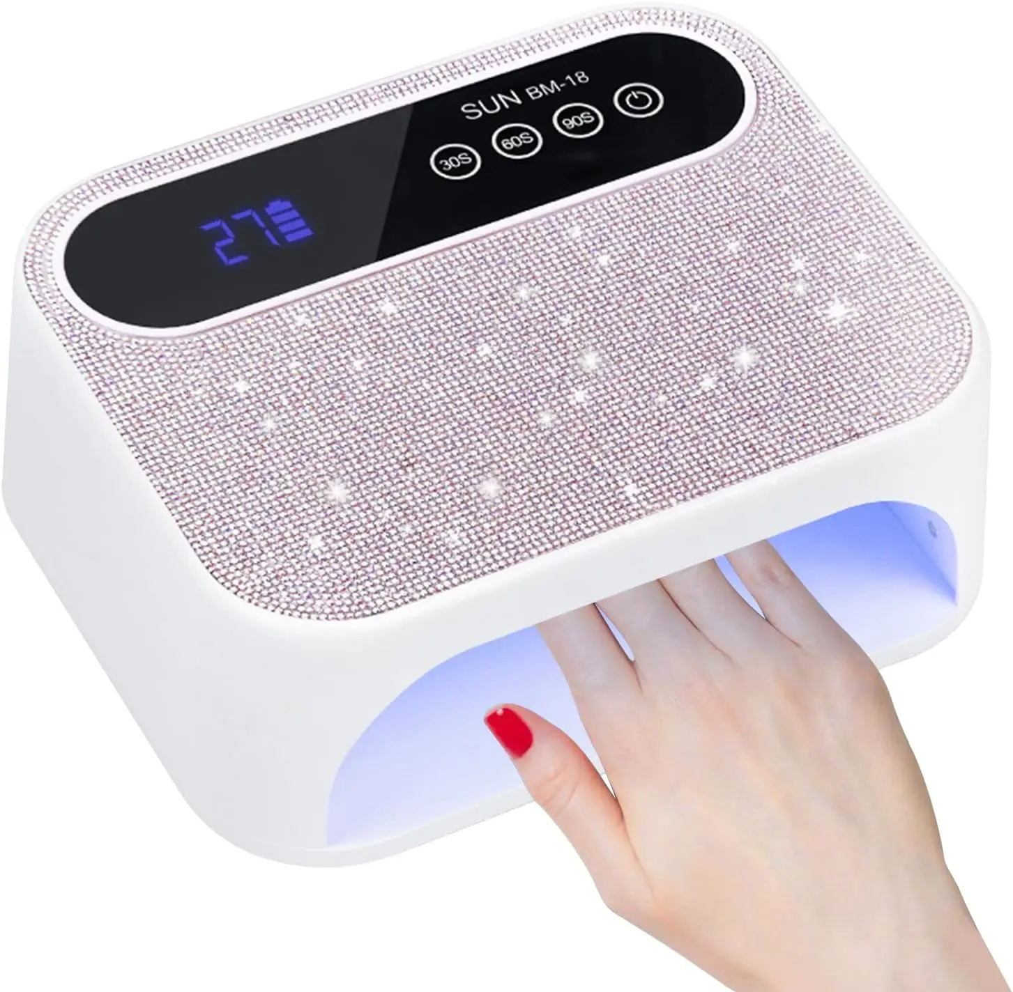 Lámpara UV Inalámbrica para Uñas, 268W Recargable, con Brillantes Pedrerías, Secador de Curado Rápido para Salón y Hogar