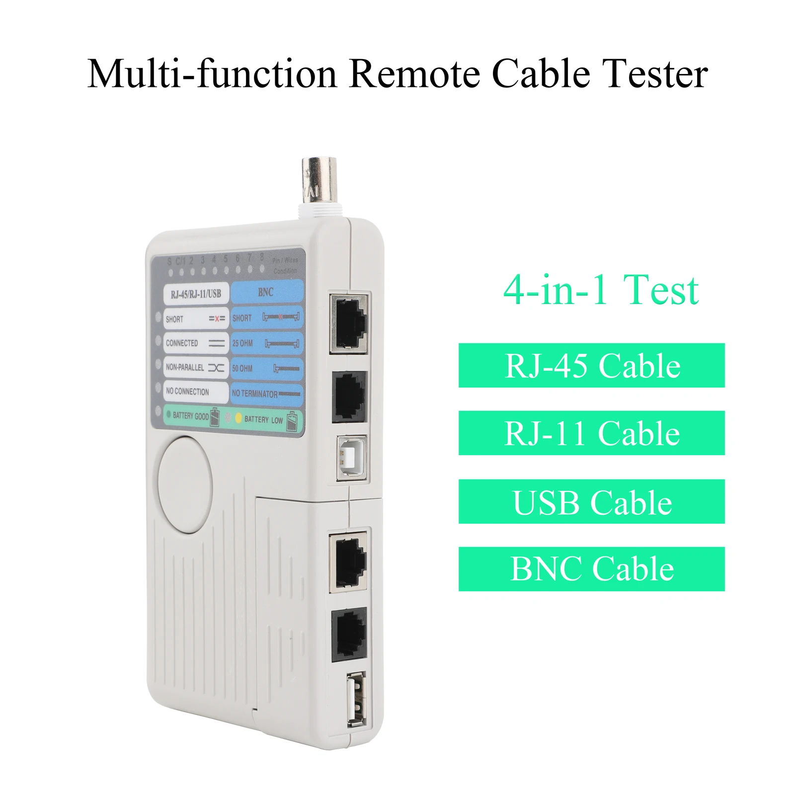 4-in-1-Multifunktions-Universal-Netzwerkkabeltester, Testwerkzeug für RJ11/RJ45/USB/BNC-Kabel