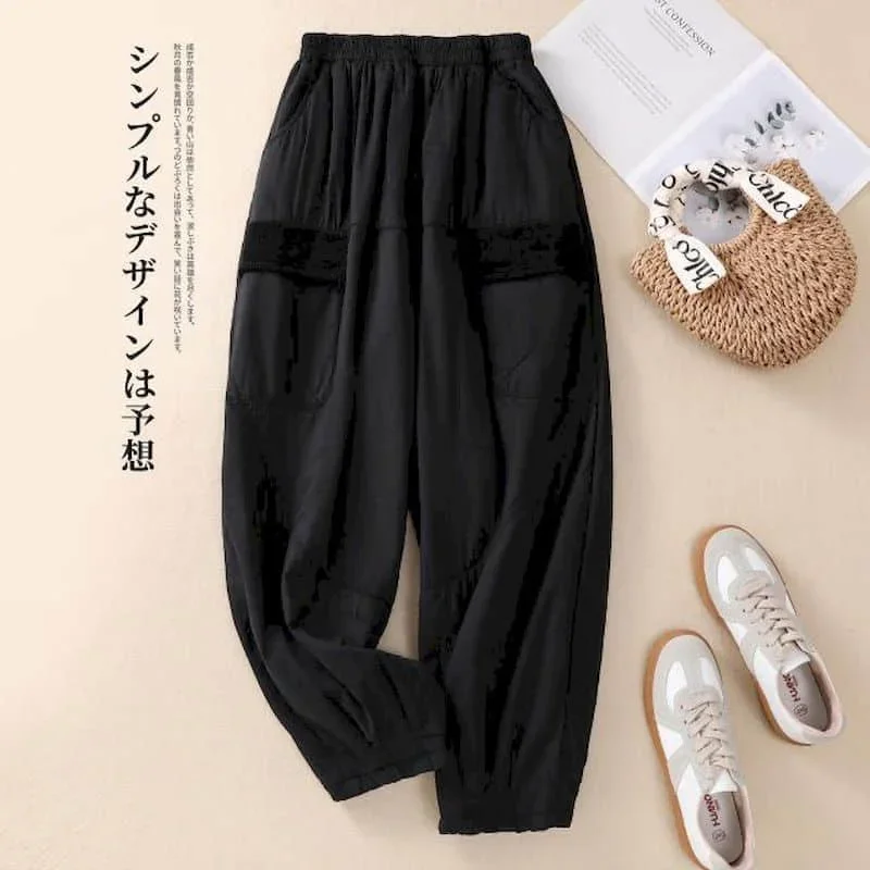 Pop Solid Harem Pants For Women Winter Vintage Korean Style Trousers Casual Quilted Lightweight Cotton Added Pants Women Clothin