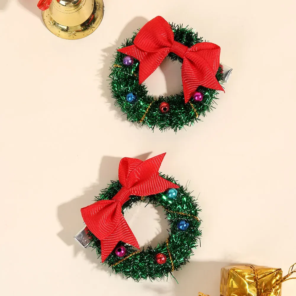 2Pcs Cartoon Santa Claus Hair Clips For Girls Christmas Garland Hairpin Kids New Year Gifts Ribbon Bowknot Hairgrip Headwear