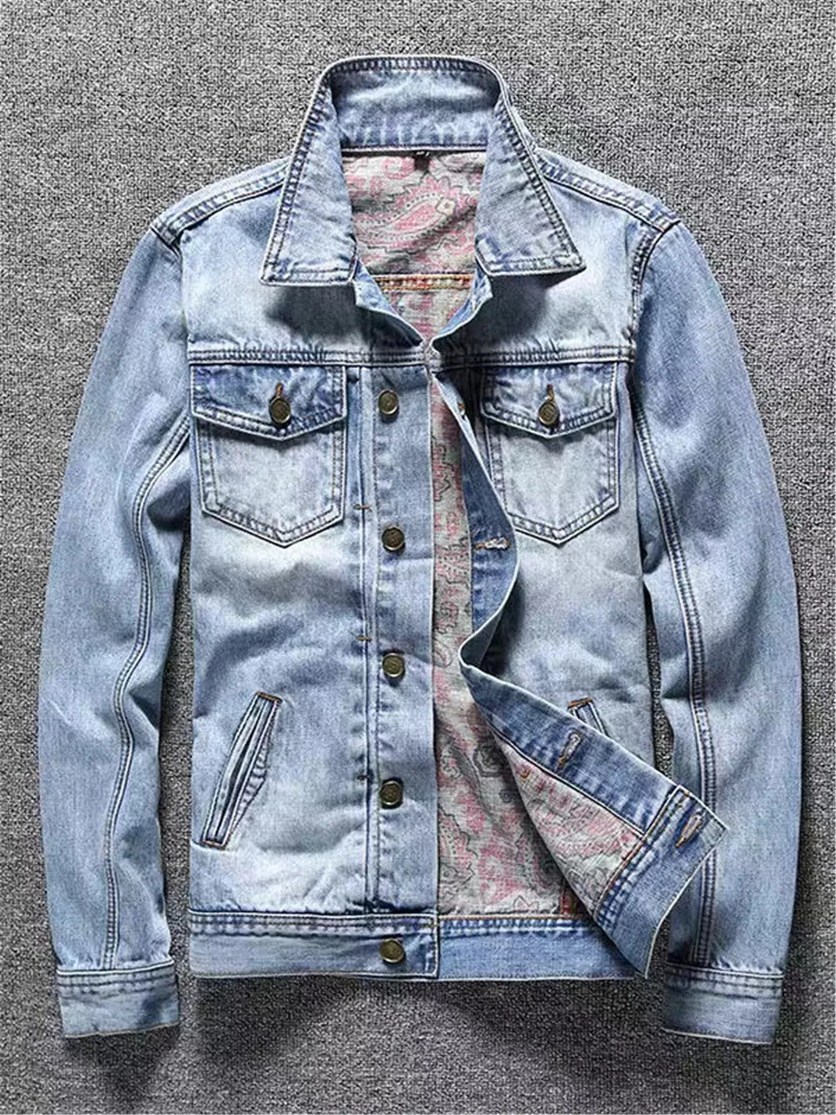

Retro Waed Denim Jaet Men's Slim Fit Trendy Jaet Light Color Spring Autumn Sle Youthful Long Sve Casual irt