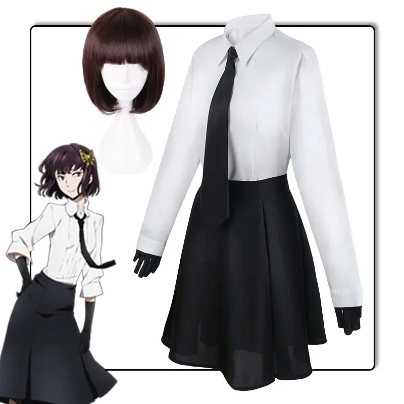 Akiko Yosano Cosplay Bungo Stray Dogs Yosano Akiko Cosplay Costume Wig Shirt Skirt Tie School Uniform Halloween Costumes Women