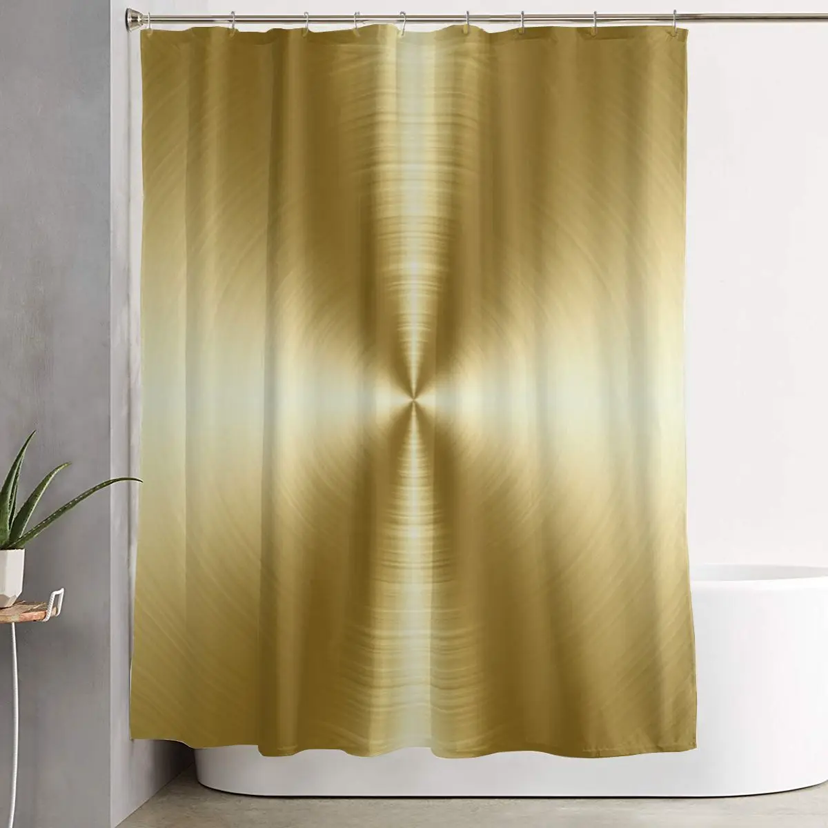 

Золотистая металлическая шторка для душа с радиальным узором, полиэстеровая, водонепроницаемая, с крючками