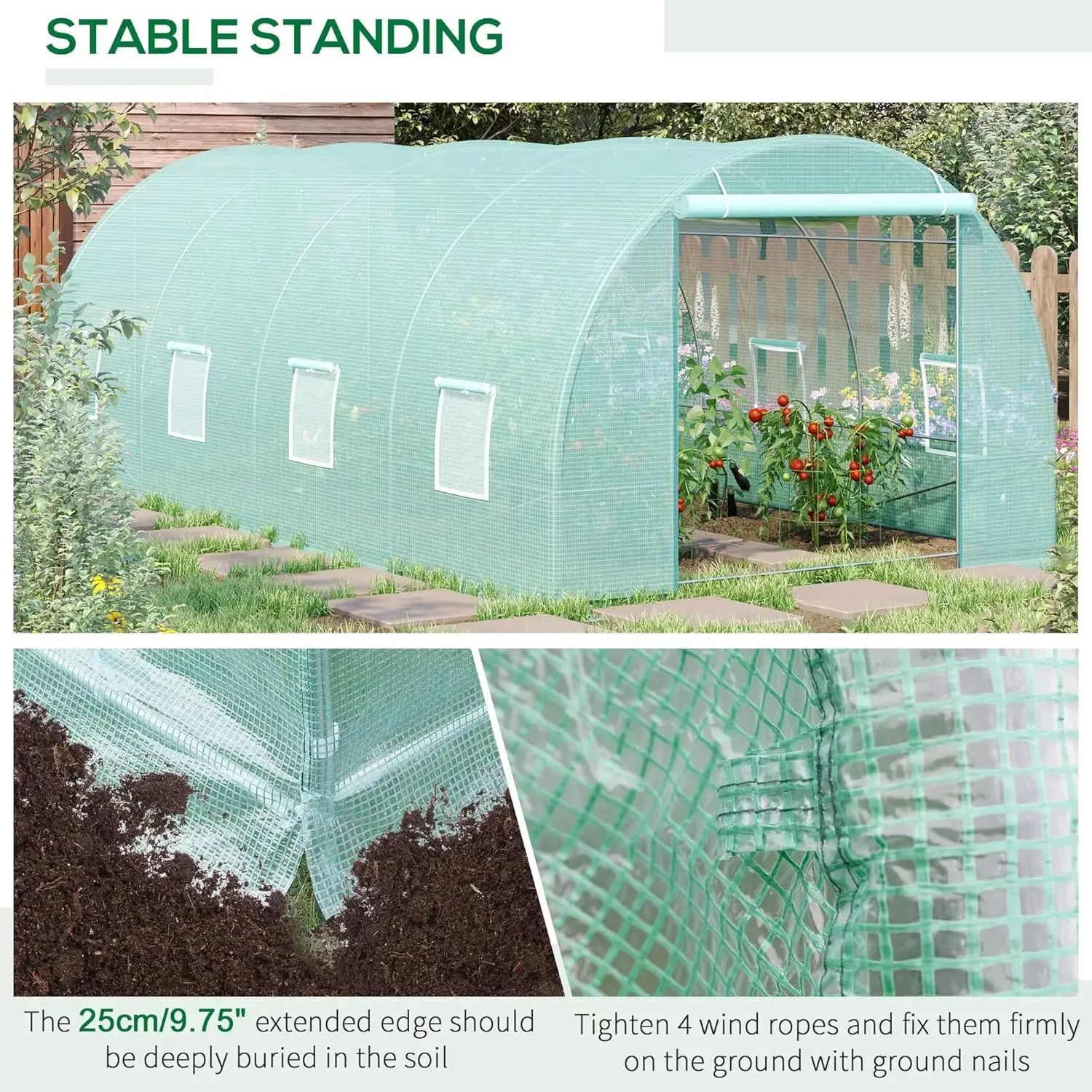 20' x 10' x 7' Walk-in Tunnel Greenhouse, Garden Warm House, Large Hot House Kit with 8 Roll-up Windows & Roll Up Door,