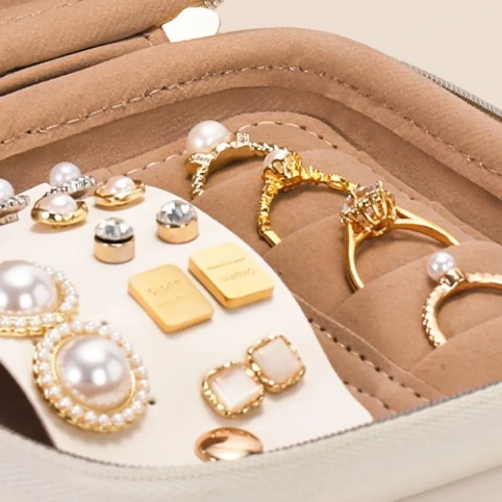 

Leather Trinkets Storage Organizer Dustproof Solid Color Portable Jewelry Organizer Large Capacity Simple Jewelry Storage Case