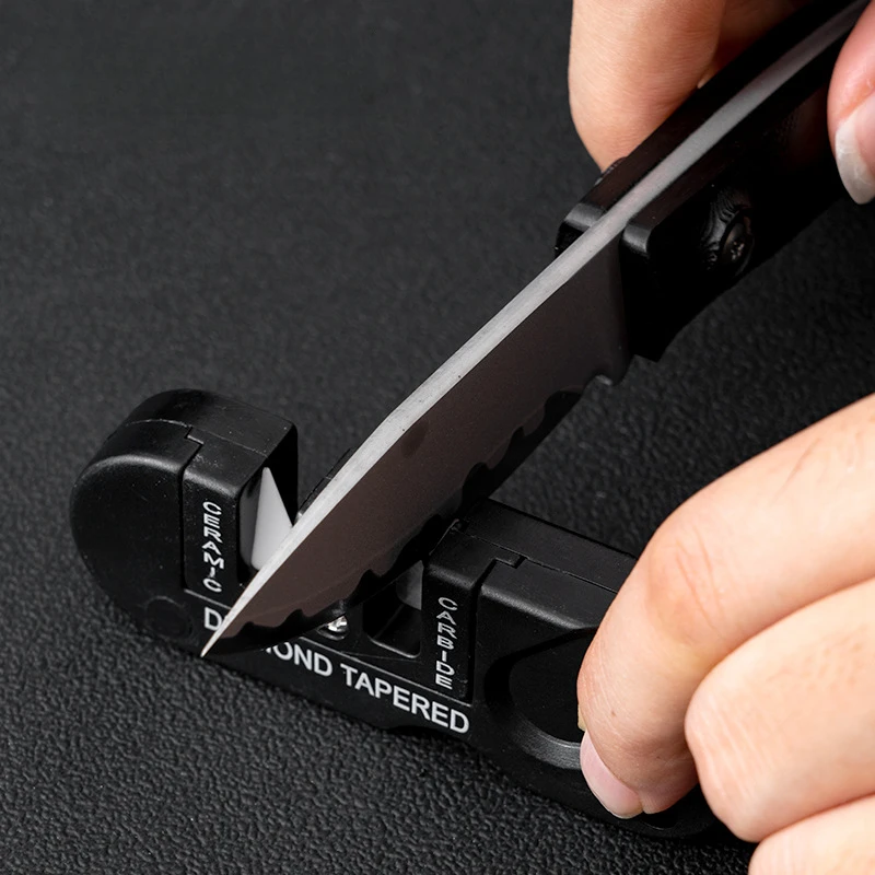4-in-1 المحمولة التنغستن السيراميك كربيد سكين المشحذ مبراة شحذ خطاف الصيد جيب الماس أداة مخيم تنزه في الهواء الطلق
