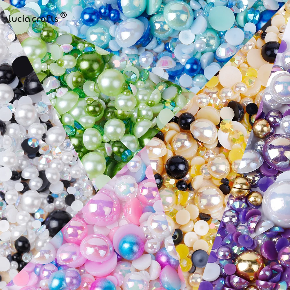 Mix Style Resin Rhinestone AB Pearls Half Round Flatback Beads AB Color Resin Rhinestones For Crafts Nail Art DIY Decoration