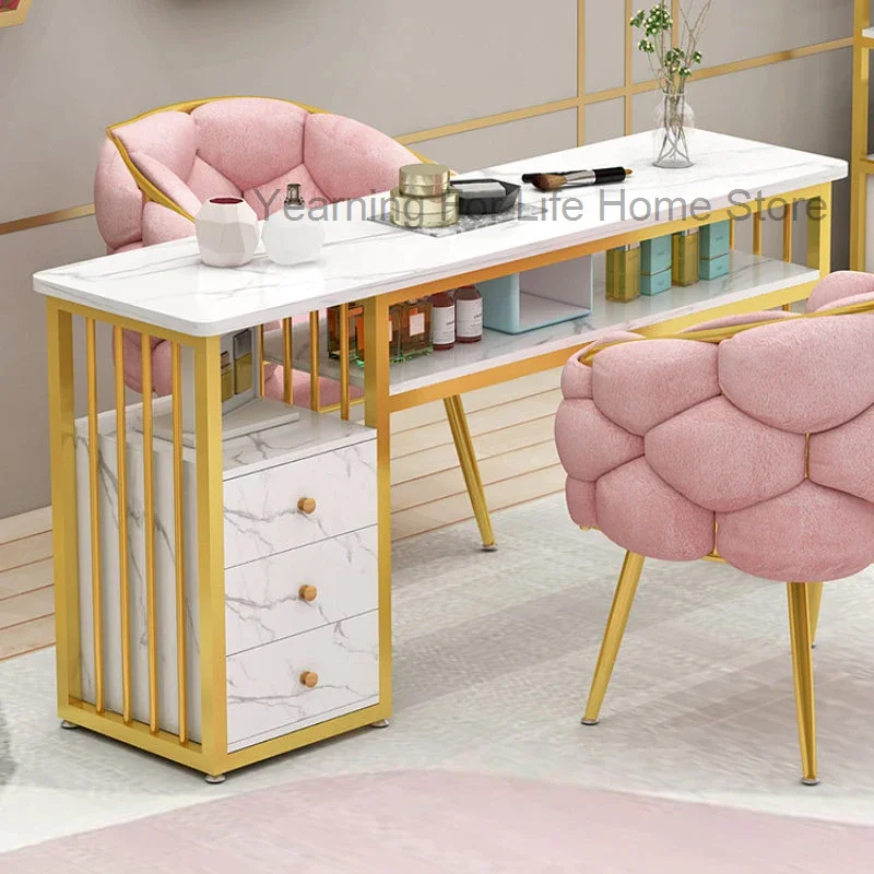 Muebles de salón Ins minimalistas de estilo nórdico, mesas para manicura profesional individual de lujo, mesa para manicura de moda para salón de belleza B