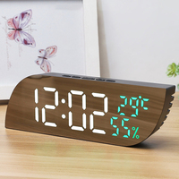 LED Mirror Surface Digital Clock Temperature Humidity Detect Snooze Function Digital Clock For Bedroom Bedside