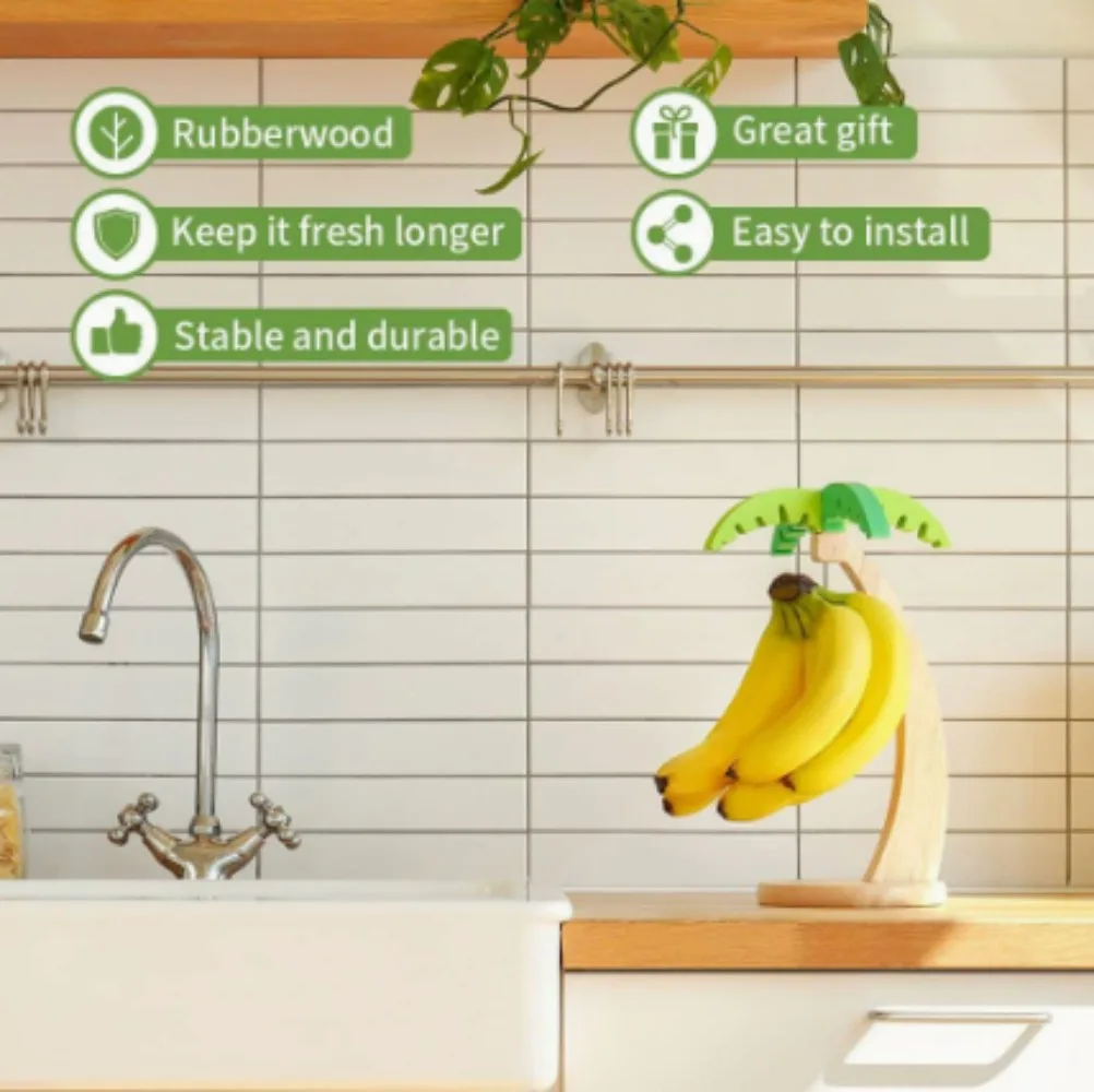 Simulated Leaf Wooden Banana Holder Hanging Kitchen Shelf With Decorative Fruit Vertical Storage Hook Rack Home Decor Stand