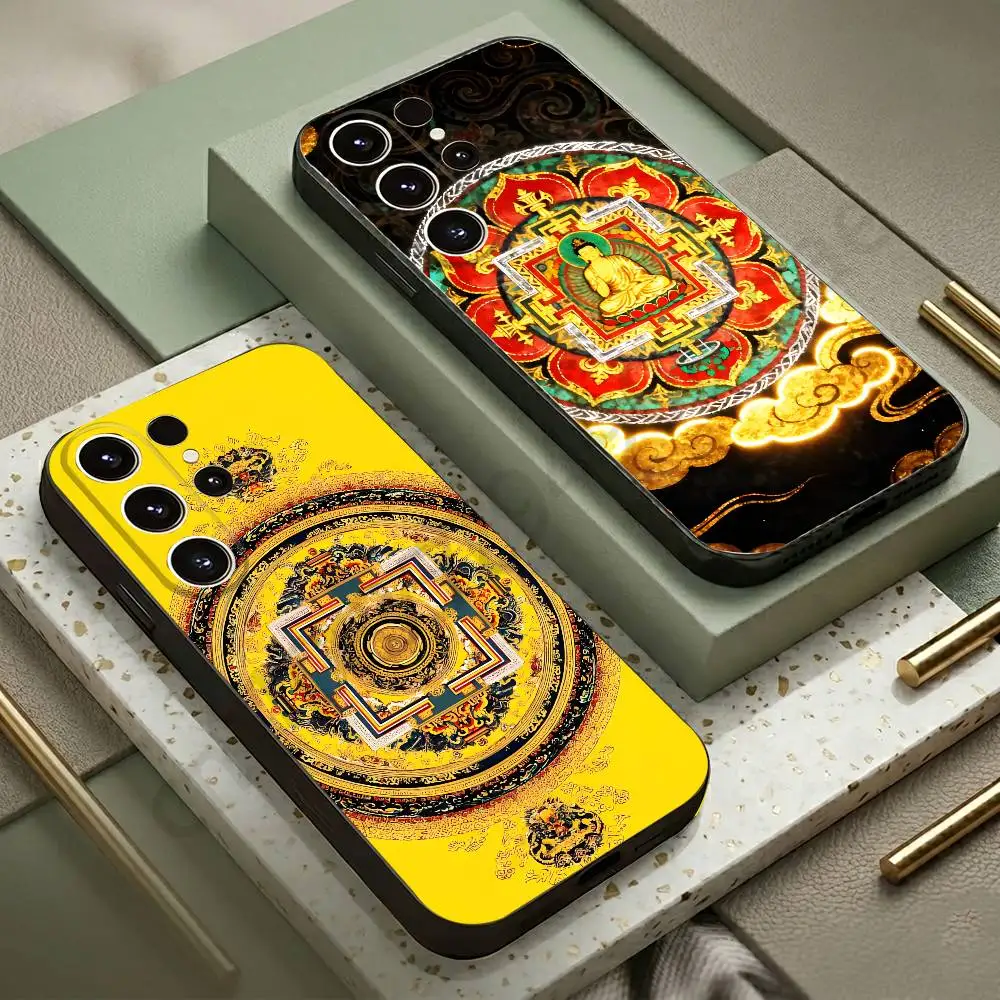 

Buddha Thang-ga Mandala Phone Case For Samsung S20,21,22,23,24,25,26 Ultra,Plus,Lite,FE,Black Soft Case