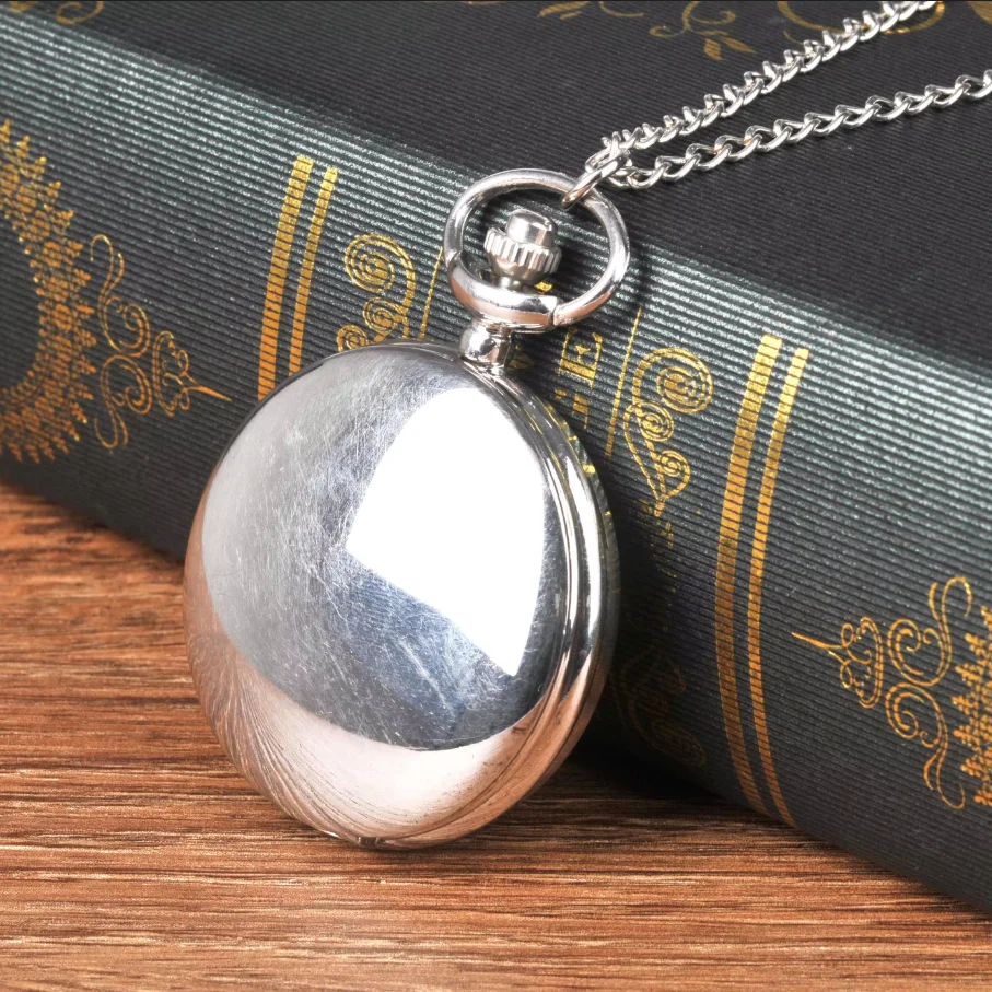 8814Smooth and bright fashion retro open pocket watch,black digital silver pocket watch with necklace pocket watch