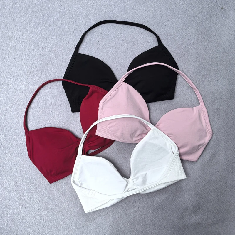 

Бюстгальтер для йоги без логотипа, женский спортивный бюстгальтер с низкой поддержкой и рюшами, сексуальный укороченный топ с открытой спиной для спортзала, мягкие бесшовные топы для тренировок, йоги