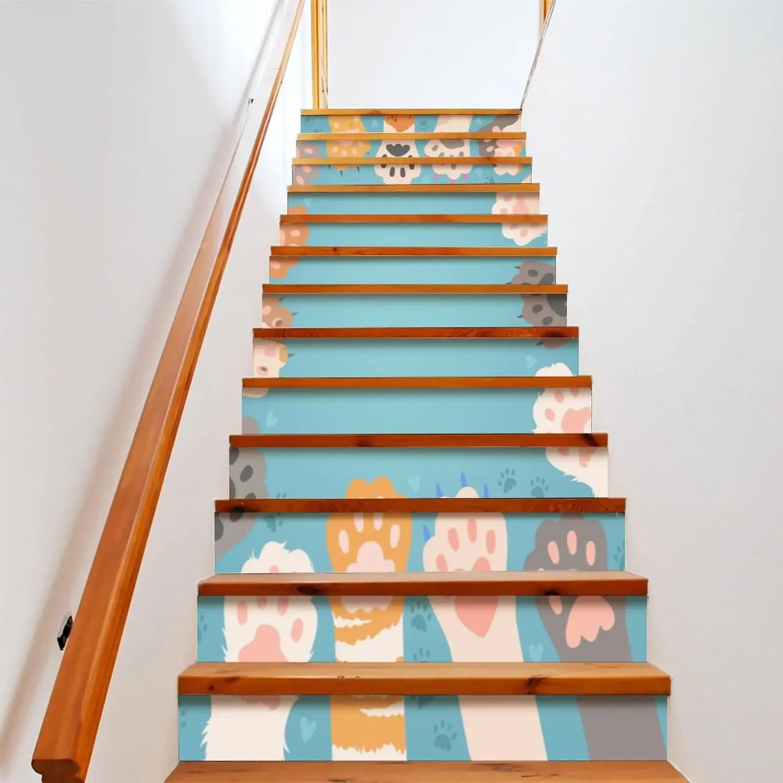 Animal Paw Stair Stickers Cartoon Cat's Claw Print Stair Riser Decal Self-adhesive Talon Pattern Staircase Murals Indoor Decor