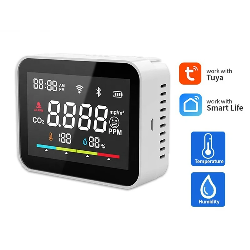 tuya wall mounted detector de dioxido de carbono hump ar co2 medidor sensor wifi inteligente monitor qualidade do ar household greenhouse 01