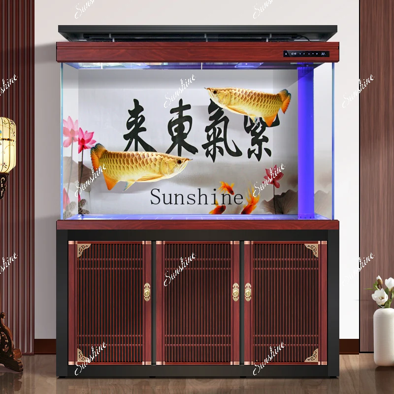 Retro wood grain ultra-white arowana tank Chinese partition cabinet screen living room aquarium household large  FT