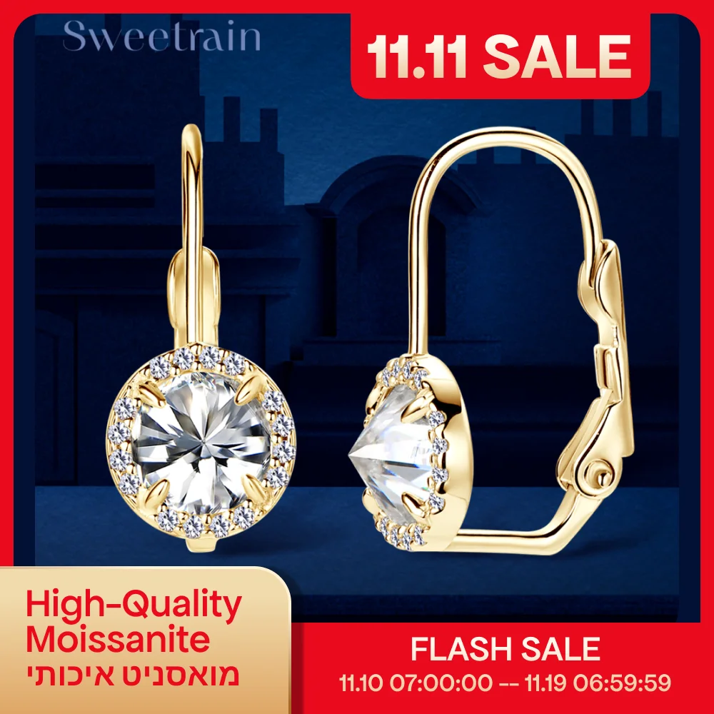 

Женские серьги Sweetrain из 18-каратного золота с муассанитом, 6,5 мм, цвет D, лабораторные серьги-кольца с бриллиантами, ювелирные изделия из чистого серебра 925 пробы