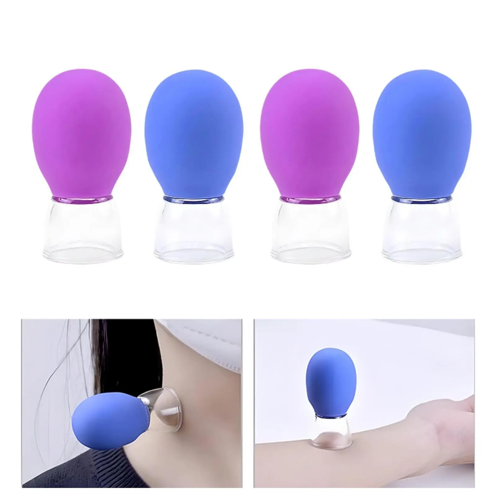 

4x Facial Cupping Set, Vacuum Suction Professional Household Silicone Cupping Cups for Arms Back Muscle Relaxation