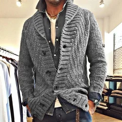 Pull document solide nouveau style pour hommes en automne et hiver 2024, manteau cardigan à revers rétro à manches longues S-3XL
