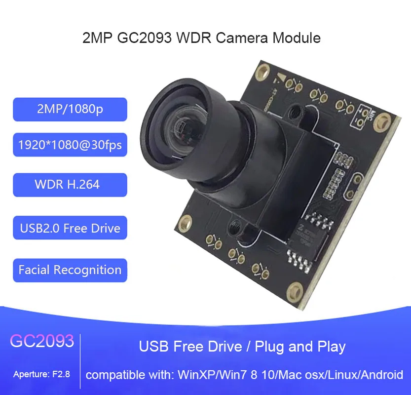 

2MP GC2093 cmos USB2.0 Модуль камеры с фиксированным фокусом WDR H264 30 кадров в секунду Низкая освещенность UVC Веб-камера Подсветка Съемка Индивидуальная поддержка