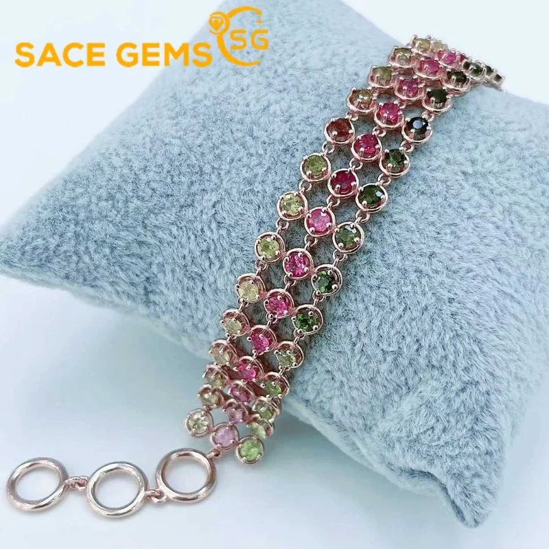 

SACE GEMS New Arrival 925 Sterling Silver Natural Tourmaline Gemstone Bracelrts for Women Engagement Cocktail Party Fine Jewelry