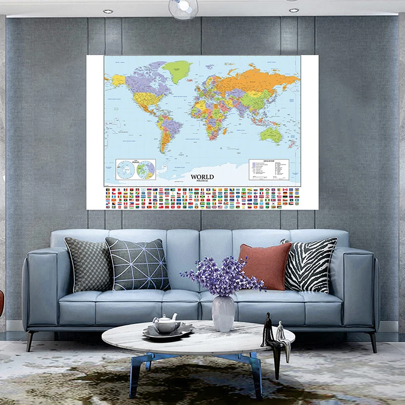 O mapa do mundo 100*70cm em inglês tecido não tecido fundo decoração da parede da sala material de escritório escolar mapa de viagem para presente