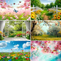 Spring Natural Flowers Background Window Landscape Garden Grassland Cherry Blossoms Banner Birthday Party  Photography Props