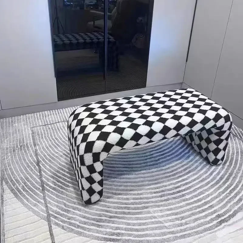 Nordic Minimalist Shoe Changing Bench Sofa Stool Living Room Furniture Sofa Chair Creative Black And White Checkerboard Chair